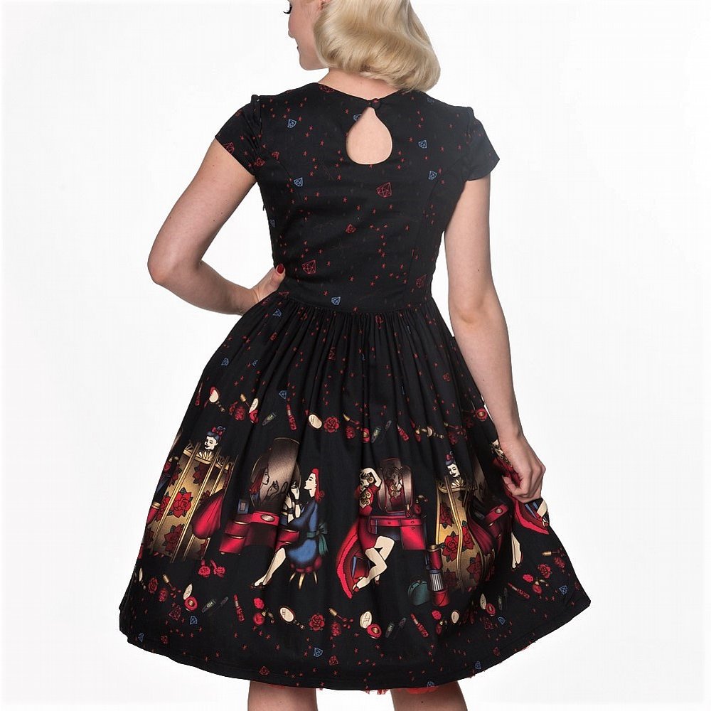 Dancing Days Black Vanity Designer Retro Vintage 1950s Pinup Party Flared Dress 