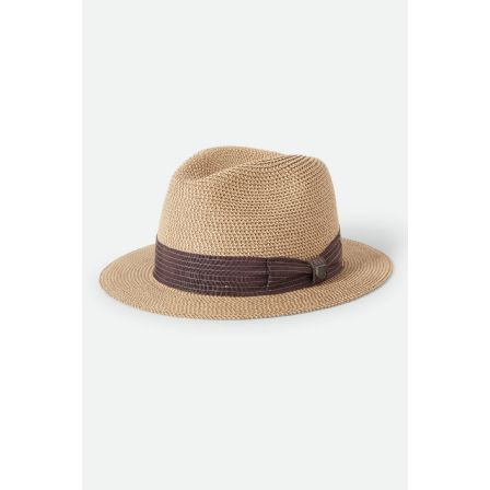 BRIXTON HATT - ROMA STRAW PACKABLE FEDORA MULTI BROWN/CHOCOLATE
