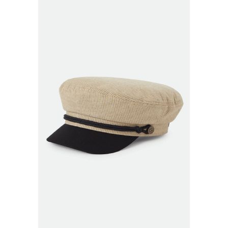BRIXTON KEPS - FIDDLER FISHERMAN CAP KHAKI STRIPE/WASHED BLACK