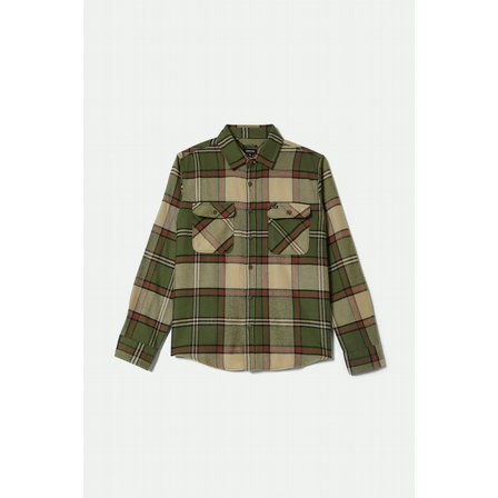 BRIXTON SKJORTA - BOWERY L/S FLANNEL - WILD GREEN/ADRENALINE RUSH