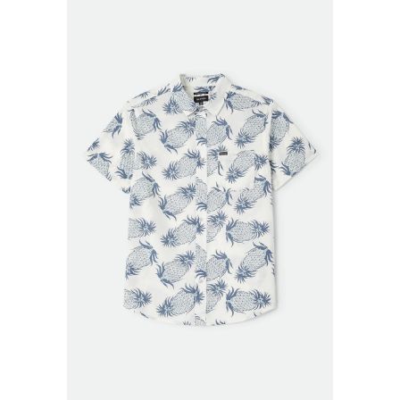 BRIXTON SKJORTA - CHARTER PRINT S/S WVN OFF WHITE PINEAPPLE