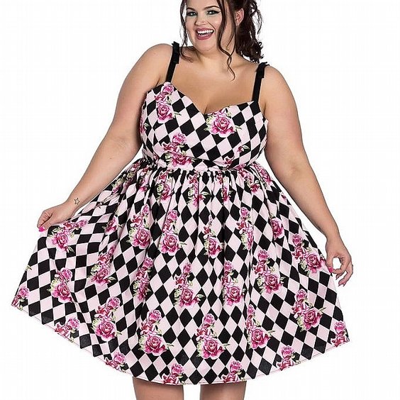 HELL BUNNY KLNNING - HARLEQUIN 50S PINK +PLUSSIZE