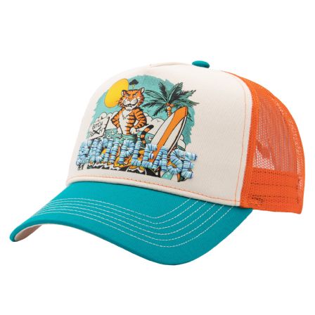 KING KEROSIN - TRUCKER CAP �BEACH PLEASE�TURQUOISE&ECRU