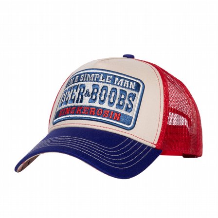 KING KEROSIN - TRUCKER CAP �I�M ASIMPLE MAN� OFFWHITE & RED