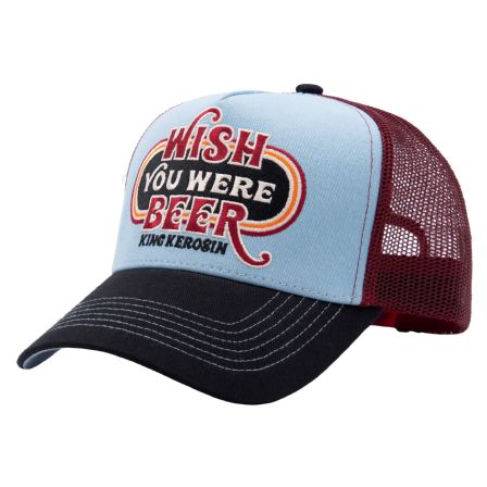 KING KEROSIN - TRUCKER CAP "WISH YOU WERE BEER" BLACK SKYBLUE
