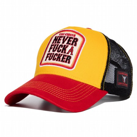 KING KEROSIN - TRUCKER CAP "NEVER FUCK A FUCKER" RD/GUL