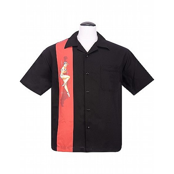 STEADY CLOTHING SKJORTA - SINGLE PINUP BLACK/RED