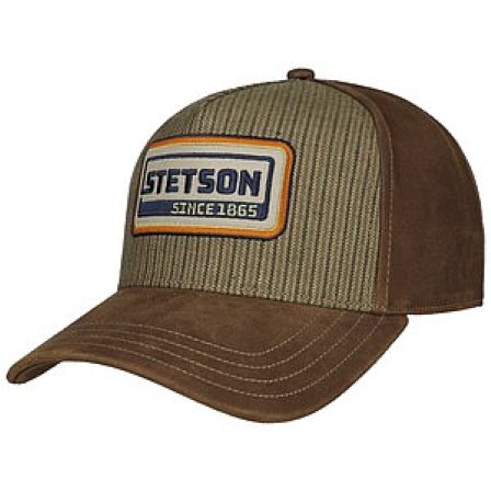 STETSON KEPS - TRUCKER CAP COTTON LINEN STRIPE BROWN/OLIVE