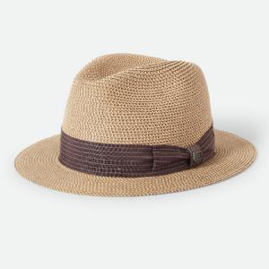BRIXTON HATT - ROMA STRAW PACKABLE FEDORA MULTI BROWN/CHOCOLATE