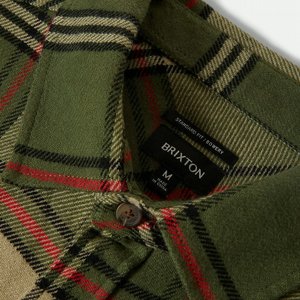 BRIXTON SKJORTA - BOWERY L/S FLANNEL - WILD GREEN/ADRENALINE RUSH 4 thumbnail
