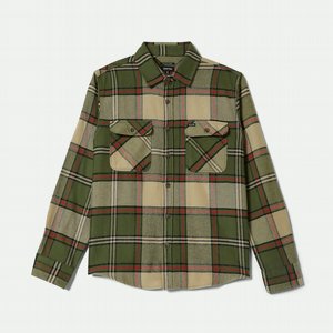 BRIXTON SKJORTA - BOWERY L/S FLANNEL - WILD GREEN/ADRENALINE RUSH