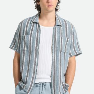 BRIXTON SKJORTA - THE DEXTER TEXTURED STRIPR S/S BLACK/DUSTY BLUE 2 thumbnail
