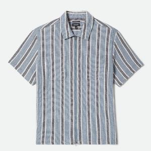BRIXTON SKJORTA - THE DEXTER TEXTURED STRIPR S/S BLACK/DUSTY BLUE