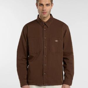 DICKIES SKJORTA - 247 GARMENT DYED WORK SHIRT TIMBER BROWN
