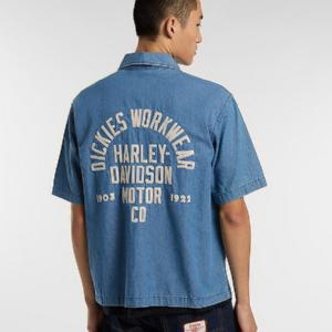 DICKIES SKJORTA - X HARLEY DAVIDSON CAMBARY WORK SHIRT BLUE