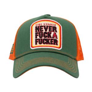 KING KEROSIN - TRUCKER CAP "NEVER FUCK A FUCKER" GREEN & TERRACOTTA 2 thumbnail