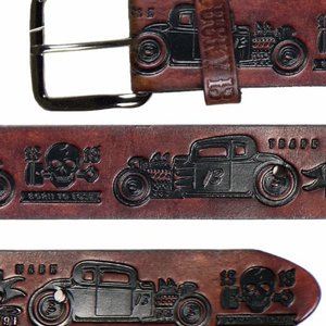 LUCKY 13 EMBOSSED LEATHER BELT - The Coupe 13 Antiqued brown