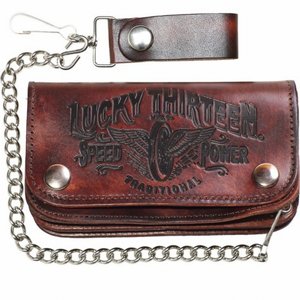 LUCKY 13 EMBOSSED LEATHER WALLET - The Traditional Speed Antiqued brown