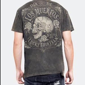 LUCKY 13 T-SHIRT - DEAD SKULL WASHED BROWN