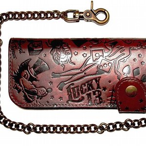 LUCKY 13 WALLET 7"EMBOSSED - HIGH ROLLER Antiqued brown