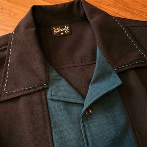 STEADY CLOTHING SKJORTA - BIG DADDY BLACK/THEAL 2 thumbnail