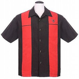 STEADY CLOTHING SKJORTA -CLASSY PISTON BOWLING shirt in BLACK/RED