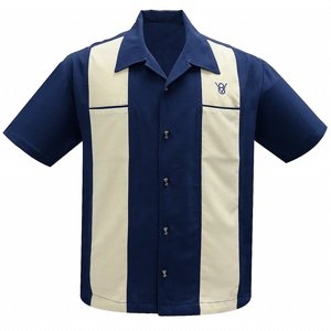 STEADY CLOTHING SKJORTA -CLASSY PISTON BOWLING shirt in NAVY/STONE