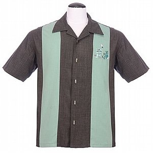 STEADY CLOTHING SKJORTA - THE MICKEY CHARCOAL/SEA GREEN