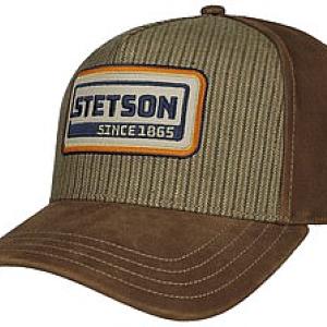 STETSON KEPS - TRUCKER CAP COTTON LINEN STRIPE BROWN/OLIVE